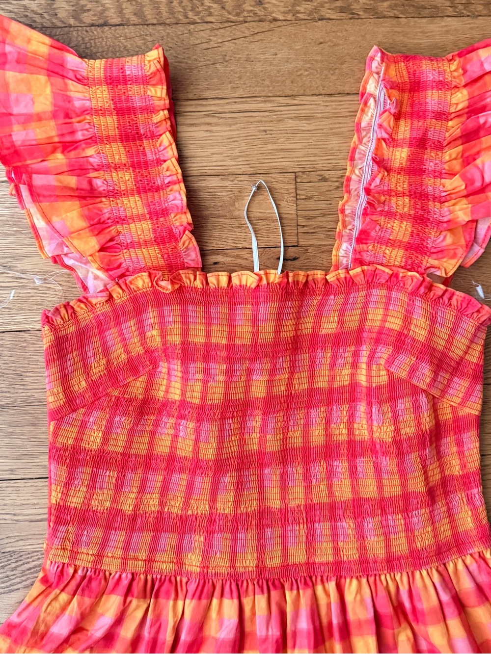 ANTHROPOLOGIE Bright Pink & Orange Plaid Maxi Dress - Picture 2 of 5